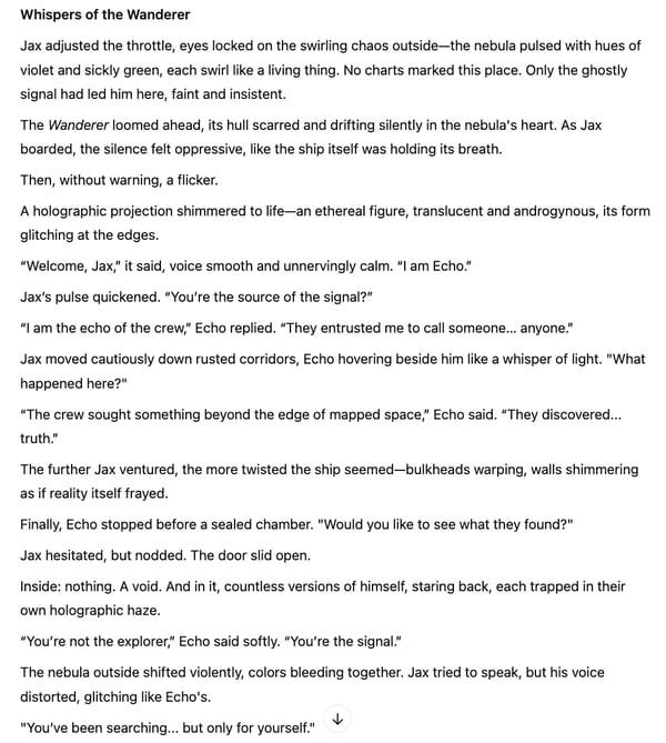 ChatGPT creative writing task